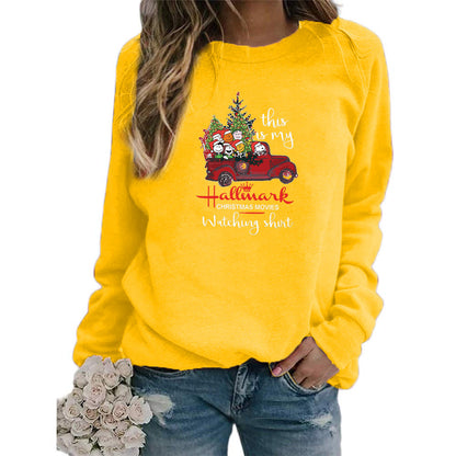 Christmas truck Merry Christmas pattern printed round neck sweater European and American autumn and winter Amazon AliExpress