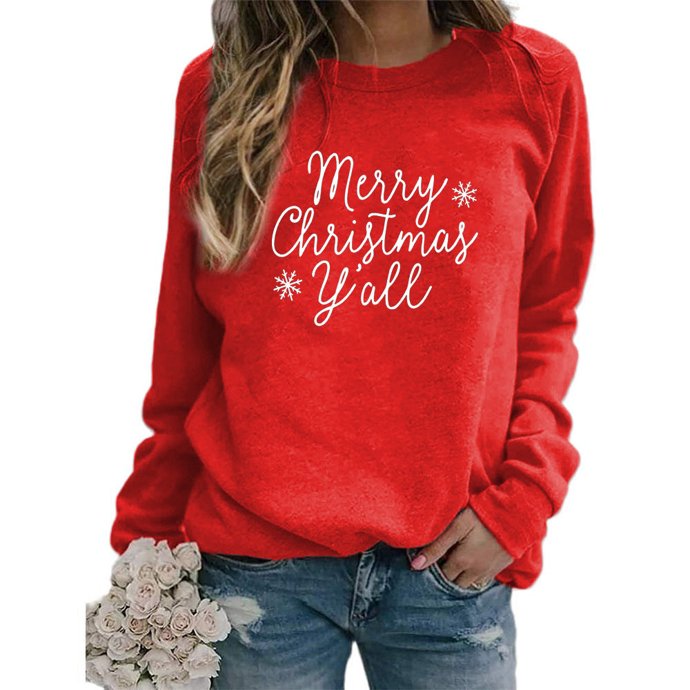 Christmas Snowflake Merry Christmas Letter Printed Round Neck Sweat Autumn and Winter Europe and America Amazon wish