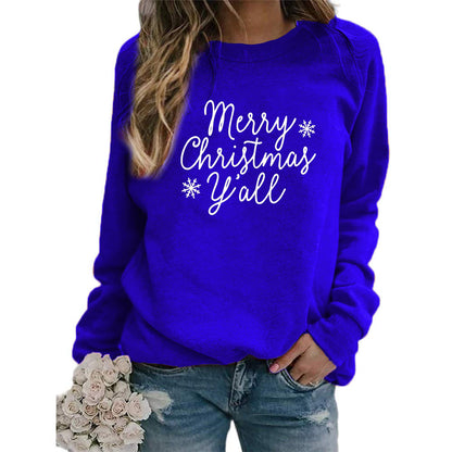 Christmas Snowflake Merry Christmas Letter Printed Round Neck Sweat Autumn and Winter Europe and America Amazon wish