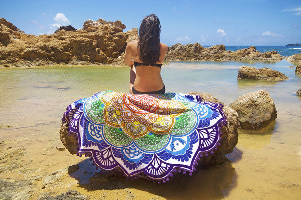 Bohemian Round Beach Towel & Yoga Mat - 150cm Tassel Mandala Throw Blanket
