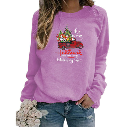 Christmas truck Merry Christmas pattern printed round neck sweater European and American autumn and winter Amazon AliExpress