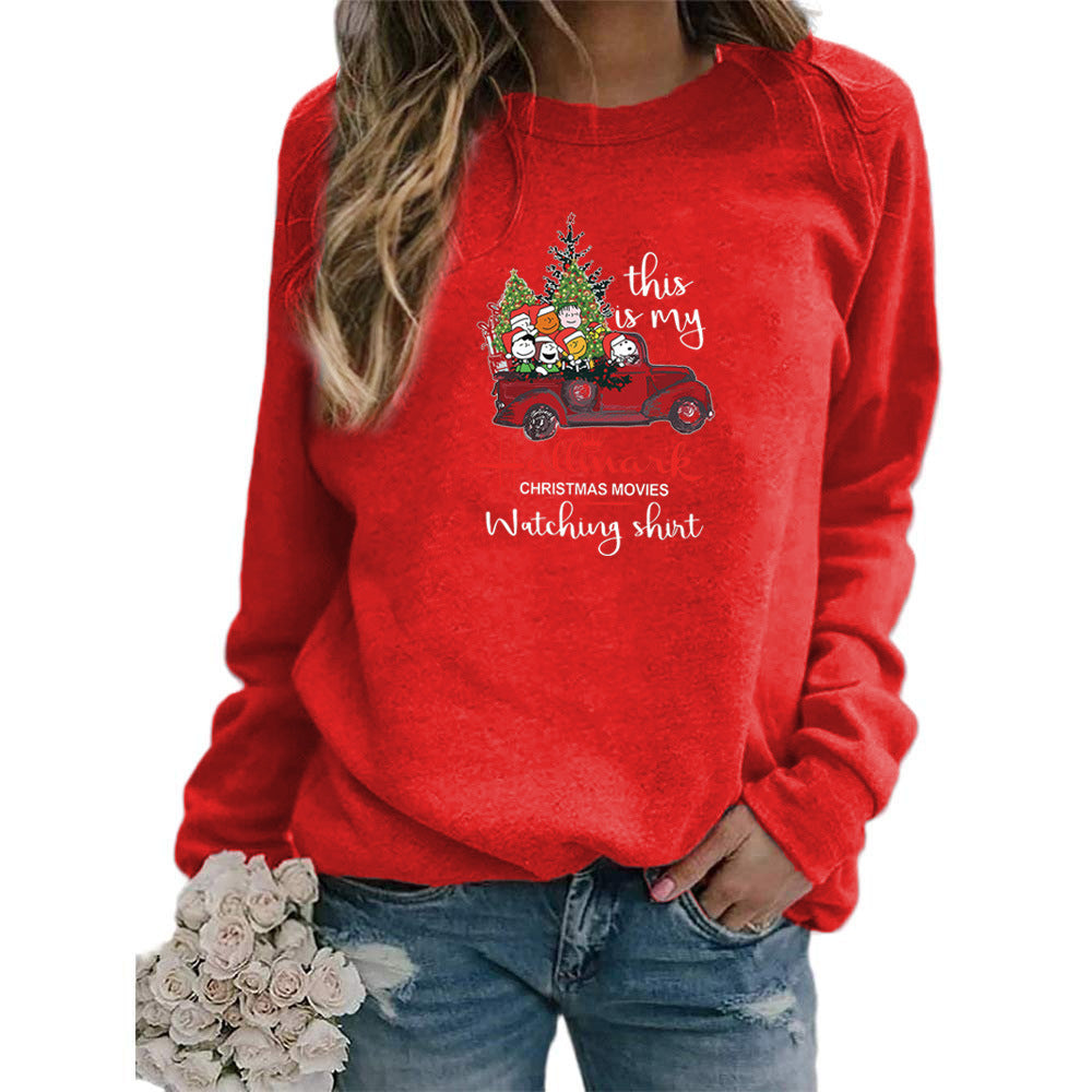 Christmas truck Merry Christmas pattern printed round neck sweater European and American autumn and winter Amazon AliExpress