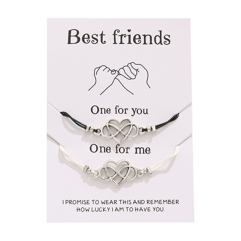 Best Friends Infinity Heart Bracelet - Adjustable Friendship Card Bracelet Set