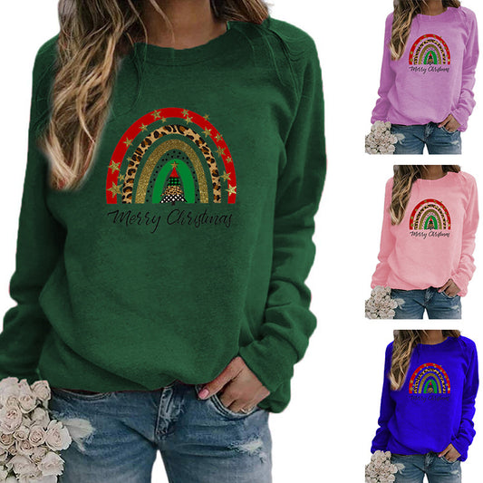 Amazon AliExpress wish Best Selling Rainbow Christmas Merry Christmas Printed Crewneck Sweat Europe and America