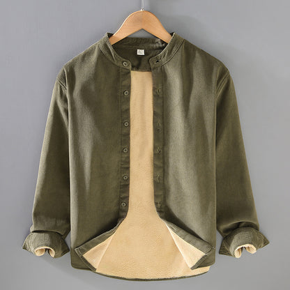 Flannel-lined Thick Warm Corduroy Small Stand-collar Shirt Jacket