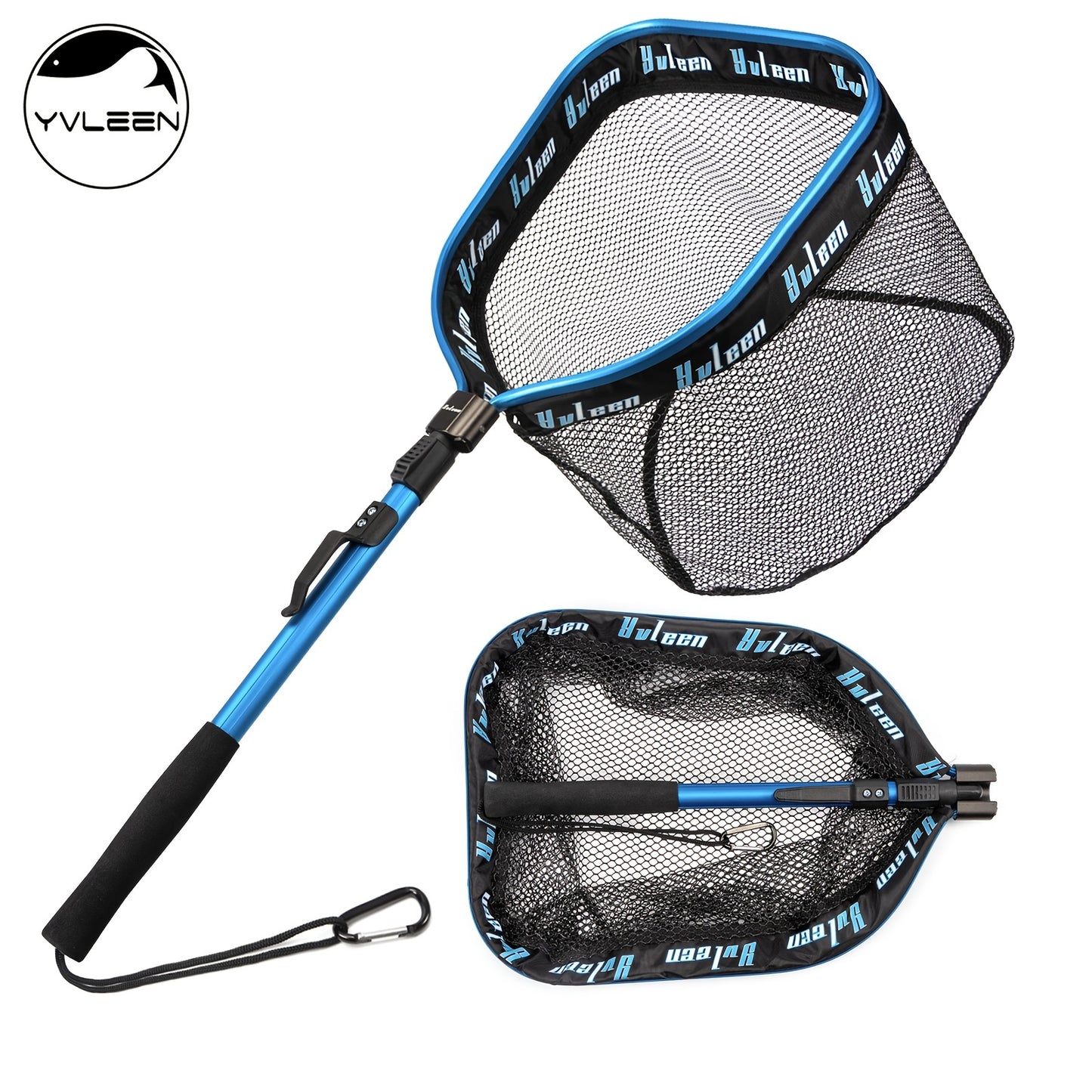 YVLEEN Professional Fishing Landing Net - Rubber Coated, Foldable & Floating Design for Bass, Trout, Salmon & Steelhead