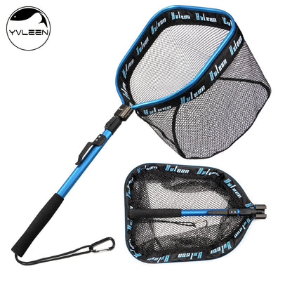 YVLEEN Professional Fishing Landing Net - Rubber Coated, Foldable & Floating Design for Bass, Trout, Salmon & Steelhead