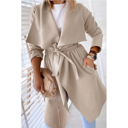 langer Trenchcoat mit Revers, einfarbig, lang