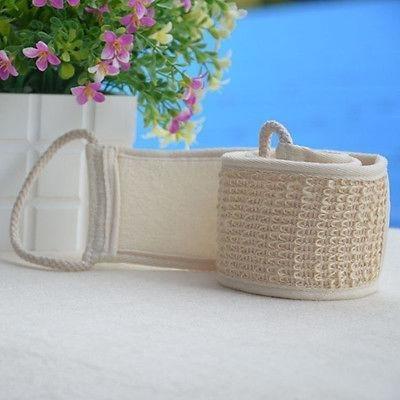 Pure natural cotton and linen long strip pull back bath towel Strong exfoliating massage back bathing strip
