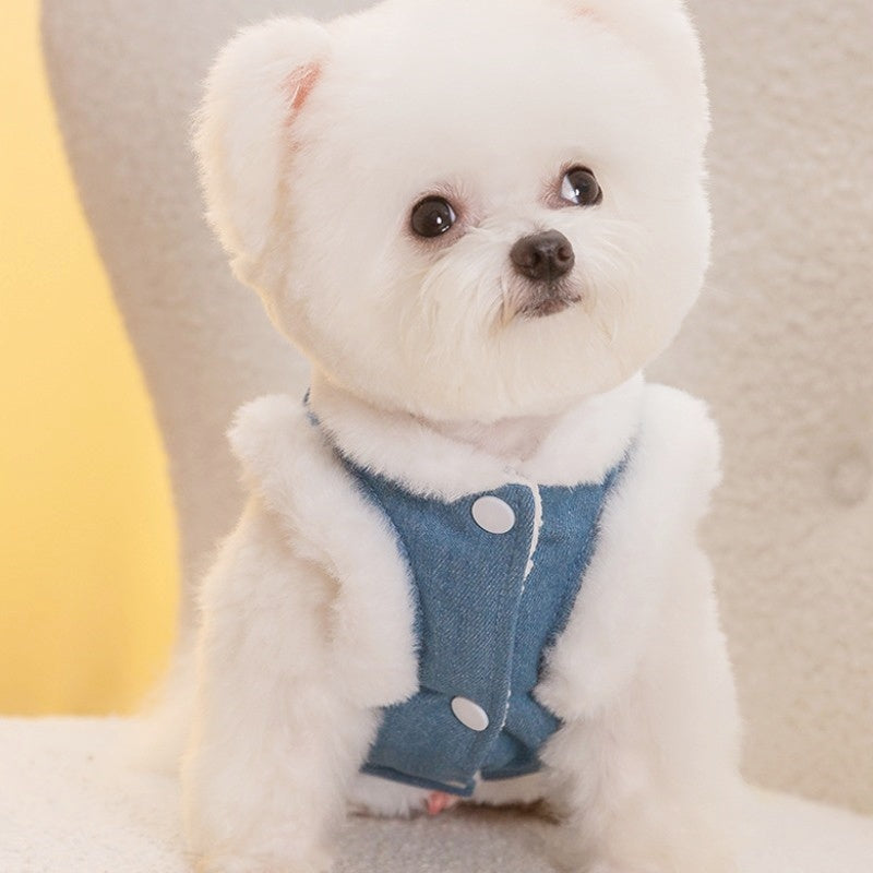 Winter Fleece Pet Dog Clothes Bear Print Dog Down Coat Warm Soft Puppy Vest Jacket Fashion Cat Jacket Coat Cute Pet Dog Costumes