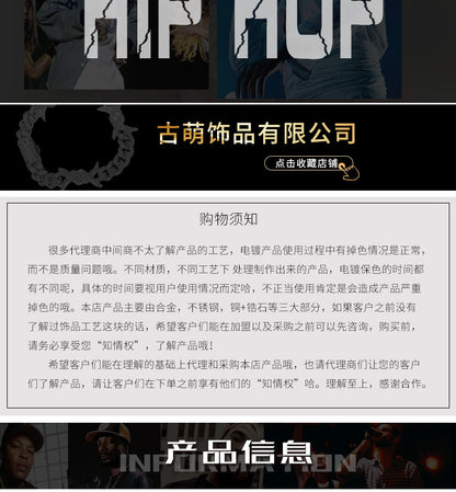 Gu Meng New Product Small Prickly Head Cartoon Hip Hop Men's Necklace Pendant European and American Street Fashion Brand Zircon Pendant