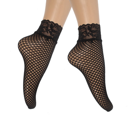 Summer Small Mesh Lace Short Net Socks Breathable Short Stockings Invisible Socks plus size Black Pearl Short Socks