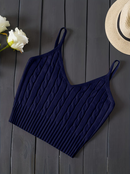 Valentine's Day Knitted Cami Crop Top, Versatile Sleeveless Casual Top For Spring & Summer, Women's Clothing