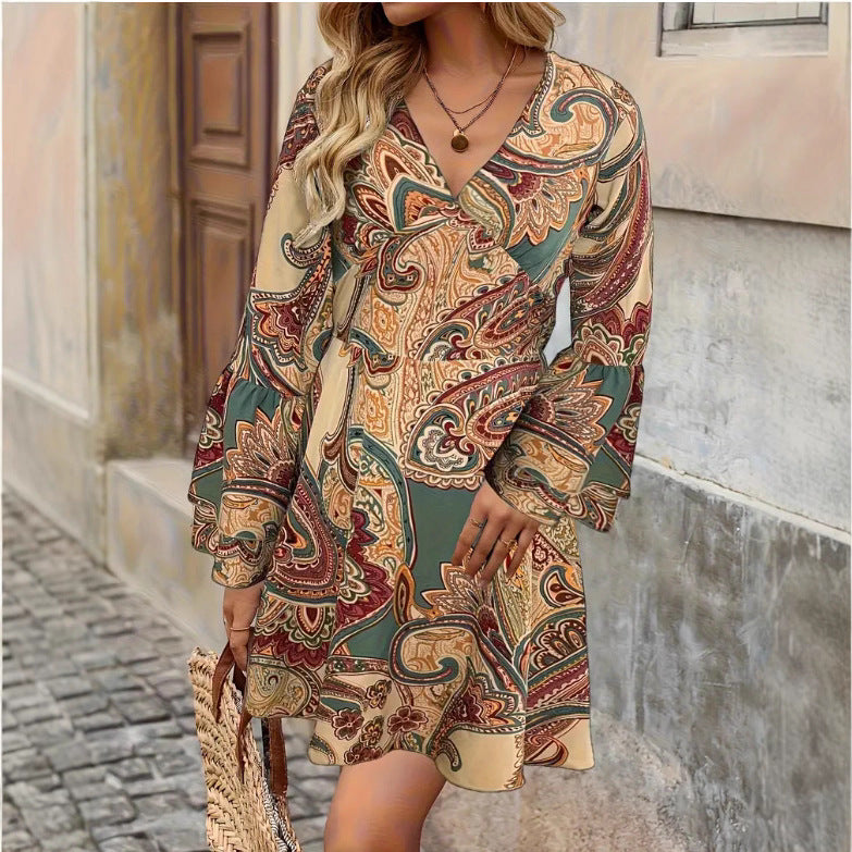 V-neck Long Sleeve Women's Dress