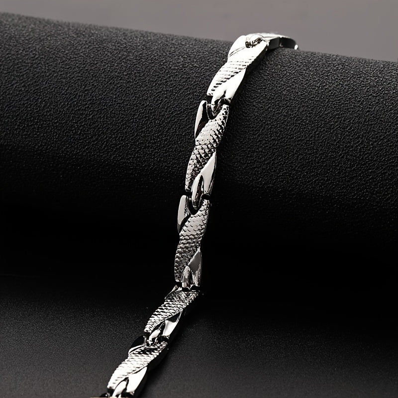 Men's Premium Dragon Pattern Bracelet - Adjustable 7mm Magnetic Black Alloy Jewelry