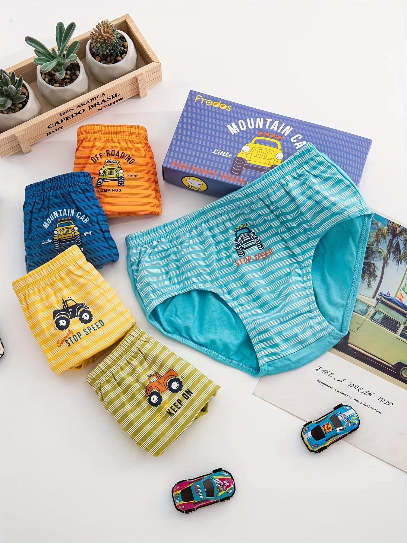 5pcs Boys Dinosaur Paradise Print Boxer Briefs Soft Cotton Comfortable Underwear