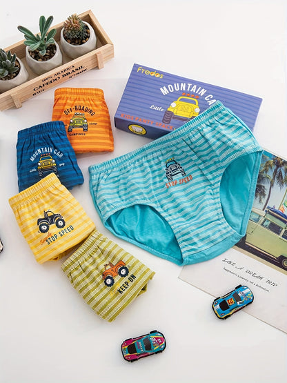 5pcs Boys Dinosaur Paradise Print Boxer Briefs Soft Cotton Comfortable Underwear