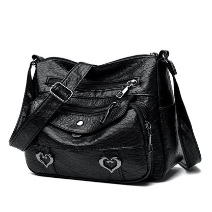 Crossbody Bag Soft Leather Textured Retro Large Capacity Middle-aged