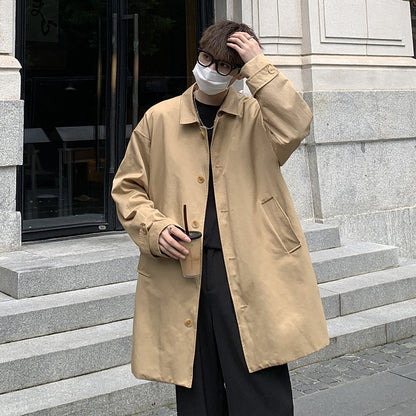 Simple Casual Trench Men's Mid-length Overhat Retro Solid Color Lady Couple Coat