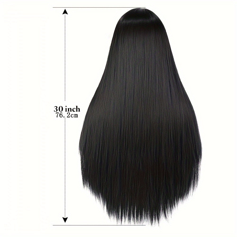 Elegant 26-Inch Black to Blonde Gradient Lace Front Wig - Long Straight Synthetic Hair with Natural Look, Heat Resistant, Ideal for Daily Wear & Cosplay