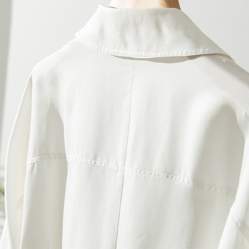 Women's Over-the-Knee Mid-Length Trench Coat with Silk Waist Belt - Elegant Winter Coat