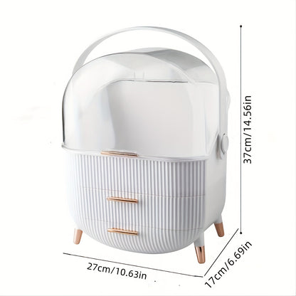 1pc Plastic Cosmetic Storage Box, Lightweight, Tension Mount, Multi-functional with Cover & Drawer, Waterproof & Dust-proof, for Bathroom & Desktop Makeup Organizer