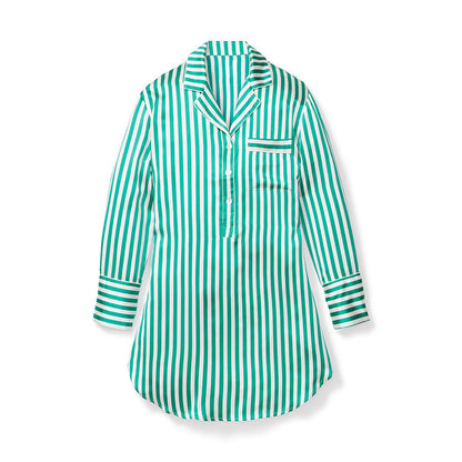19 M Silk Shirt Dress Classic Long Sleeve Striped Spring And Summer Home Wear