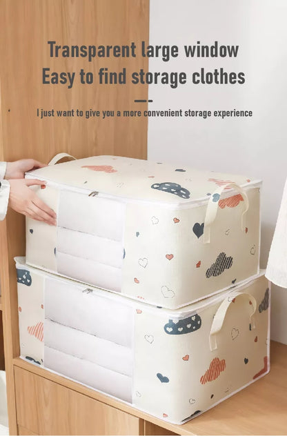 Large Capacity Foldable Storage Bag - Premium Clothes Organiser with Reinforced Handles & Transparent Window for Quilts, Blankets & Bedding