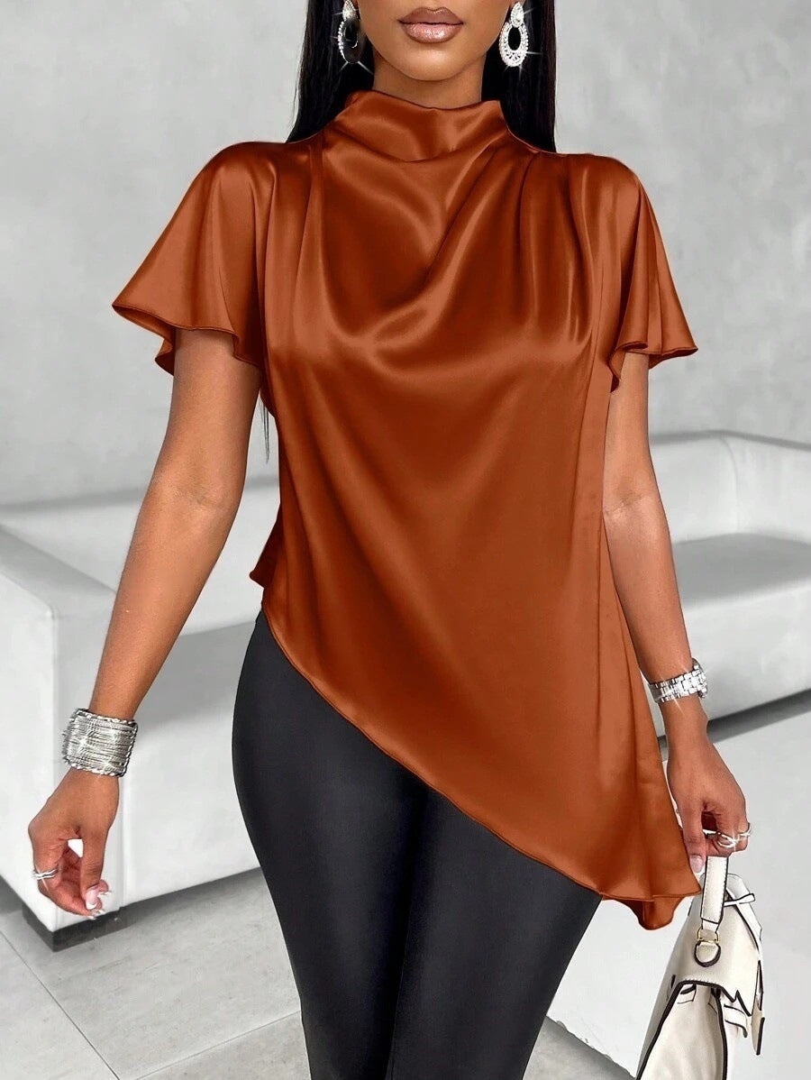 Women's Solid-color Loose-fitting Casual Top With An Asymmetrical Hem