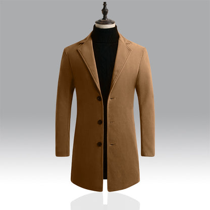 Long trench coat men's Korean style slim woolen coat