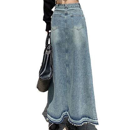 Women's Frayed Denim Skirt Retro Blue