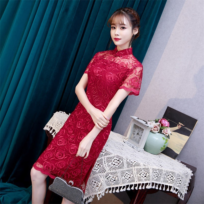 Spring And Summer Fashion Girls Daily Elegant New-style Robe Mid-length Dress