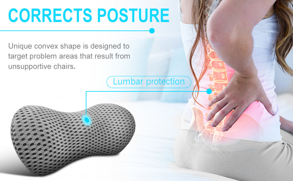 Premium Memory Foam Lumbar Support Pillow - Ergonomic Back Pain Relief for Office Chair, Car Seat & Home - Orthopedic Lower Back Cushion