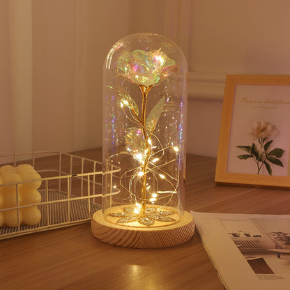 Eternal Life Glass Cover Gold Foil Flower Led Light Rose Tanabata Valentine's Day Gift
