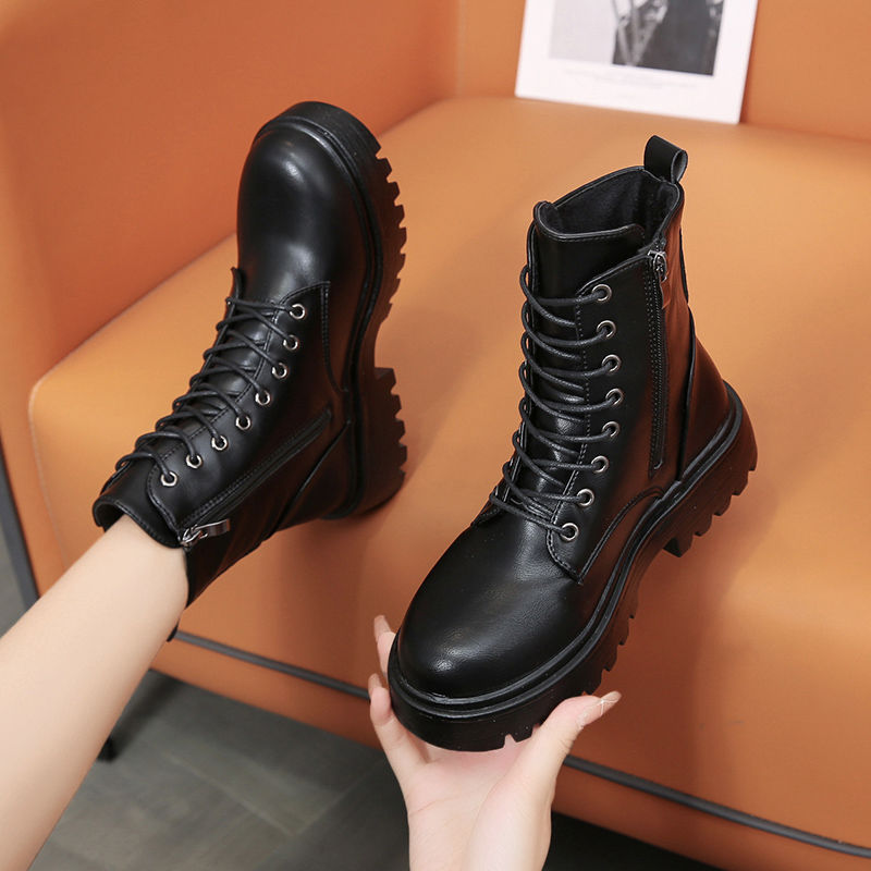 Women's Chunky Platform Round-Toe Ankle Boots with Thick TPR Sole & Faux Upper - Chunky Heel (1-2cm) Round Toe s, Black Faux & TPR Outsole for Casual, Office, Party - Round-Toe Booties