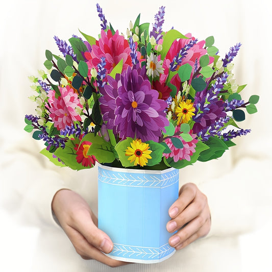 1pc Exquisite 3D Pop Up Spring Bouquet Greeting Card - Handmade Paper Carved Cartoon Card for Birthday, Spring Wedding, Anniversary, Get Well, Sympathy - Unique Party Favors, Decorative Gift Supplies with Delicate Floral Desi