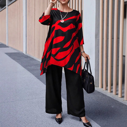 Summer Women's Plus-size Casual Straight-leg Pants Sets