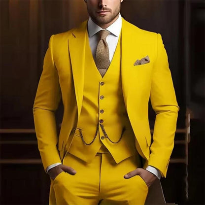 Men's Slim Fit Three-Piece Suit - Jacket, Vest & Trousers Set