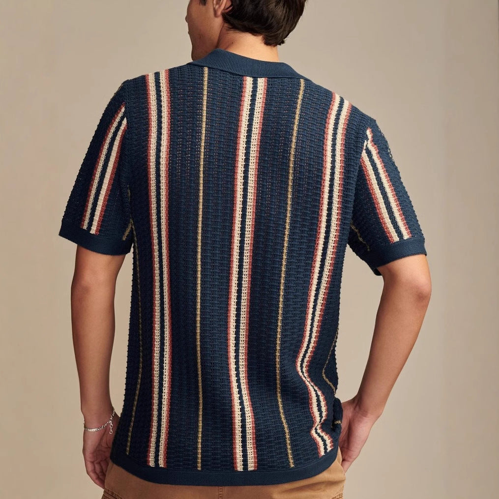 Men's Casual Hollow-out Knitted POLO Cardigan