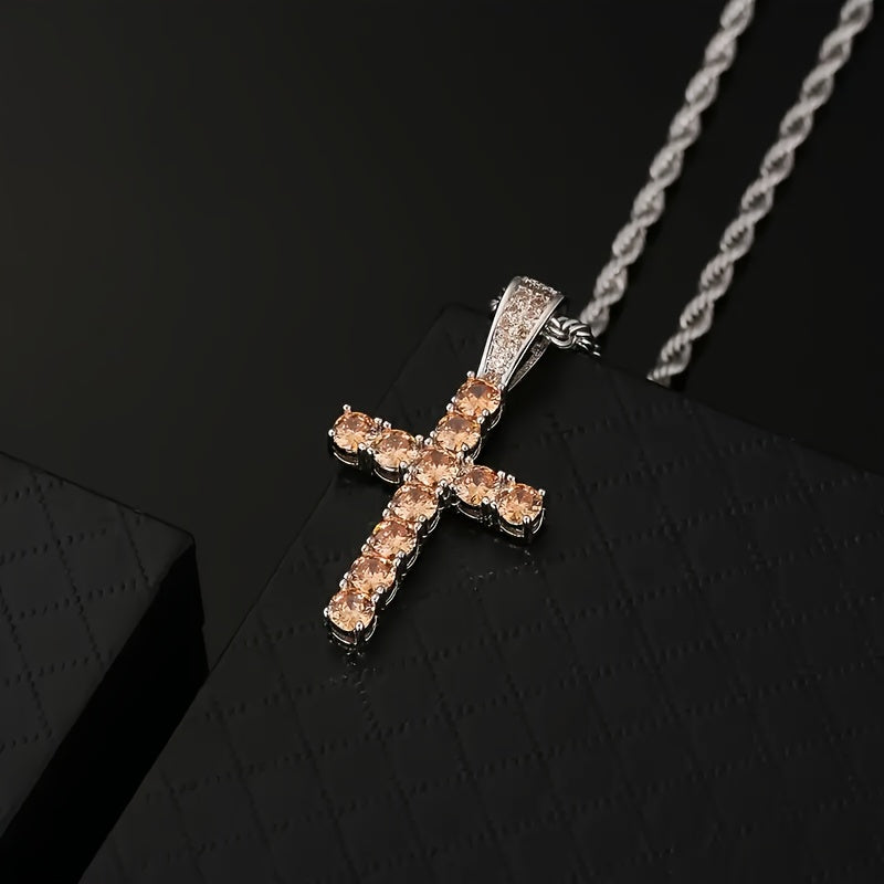 Hip-Hop-Kreuz-Anhänger aus Kupfer mit 4 mm Zirkonia, 14 Karat vergoldet