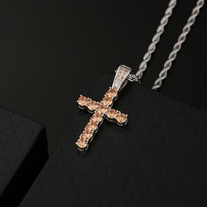 Hip-Hop-Kreuz-Anhänger aus Kupfer mit 4 mm Zirkonia, 14 Karat vergoldet