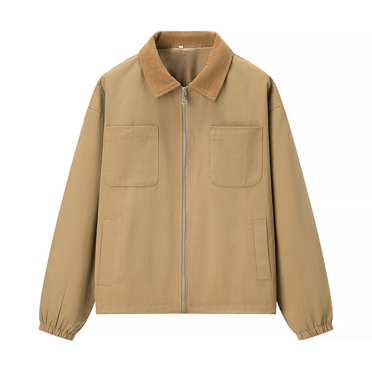 Women's Casual Zipper Short Jacket Coat Lapel Fashion Jacket