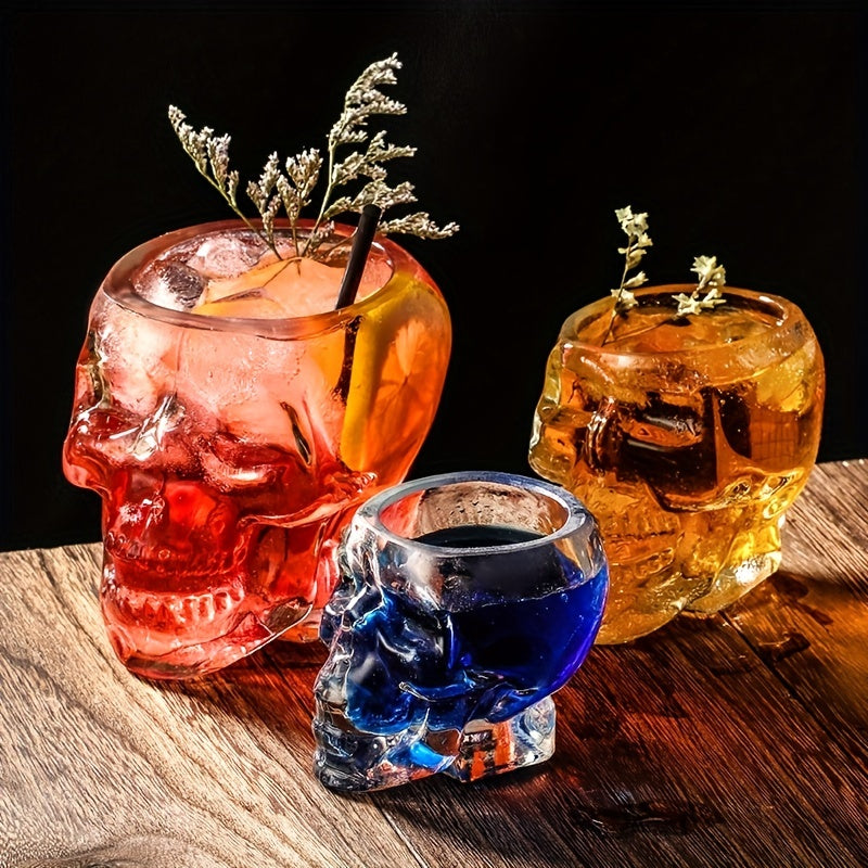 1pc/4pcs Halloween Skull-Shaped Glass Wine Bottle with Lid - Reusable, Non-Slip, Geometric Design for Cold Beverages, Perfect for Family Gatherings, Halloween Decorations, and Themed Parties