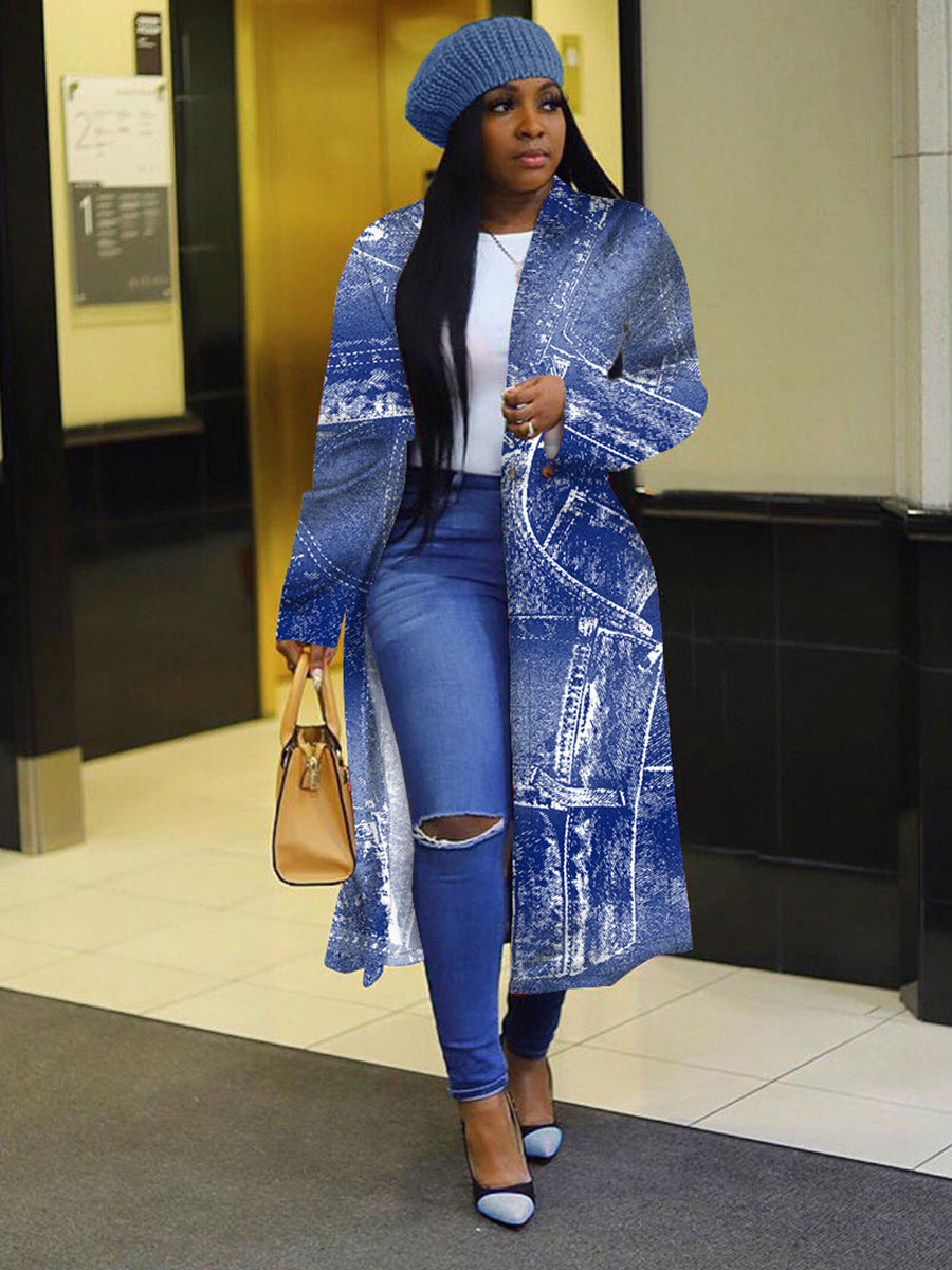 Digital Lapel Double-breasted Mid-length Trench Coat