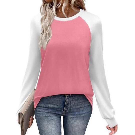 Long Sleeve Color Matching Casual All-match Round Neck T-shirt