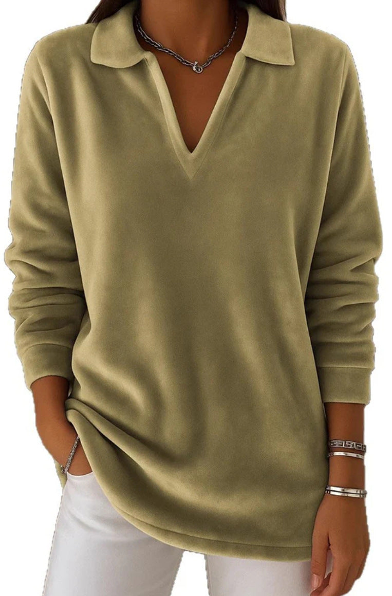 Solid Color Velvet Relaxed Fit Casual Long Sleeve Top