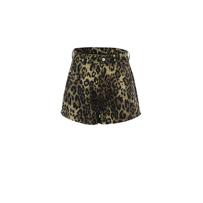 Women's Fashionable Cotton-Linen Slim-Fit Leopard-Print Casual Pants