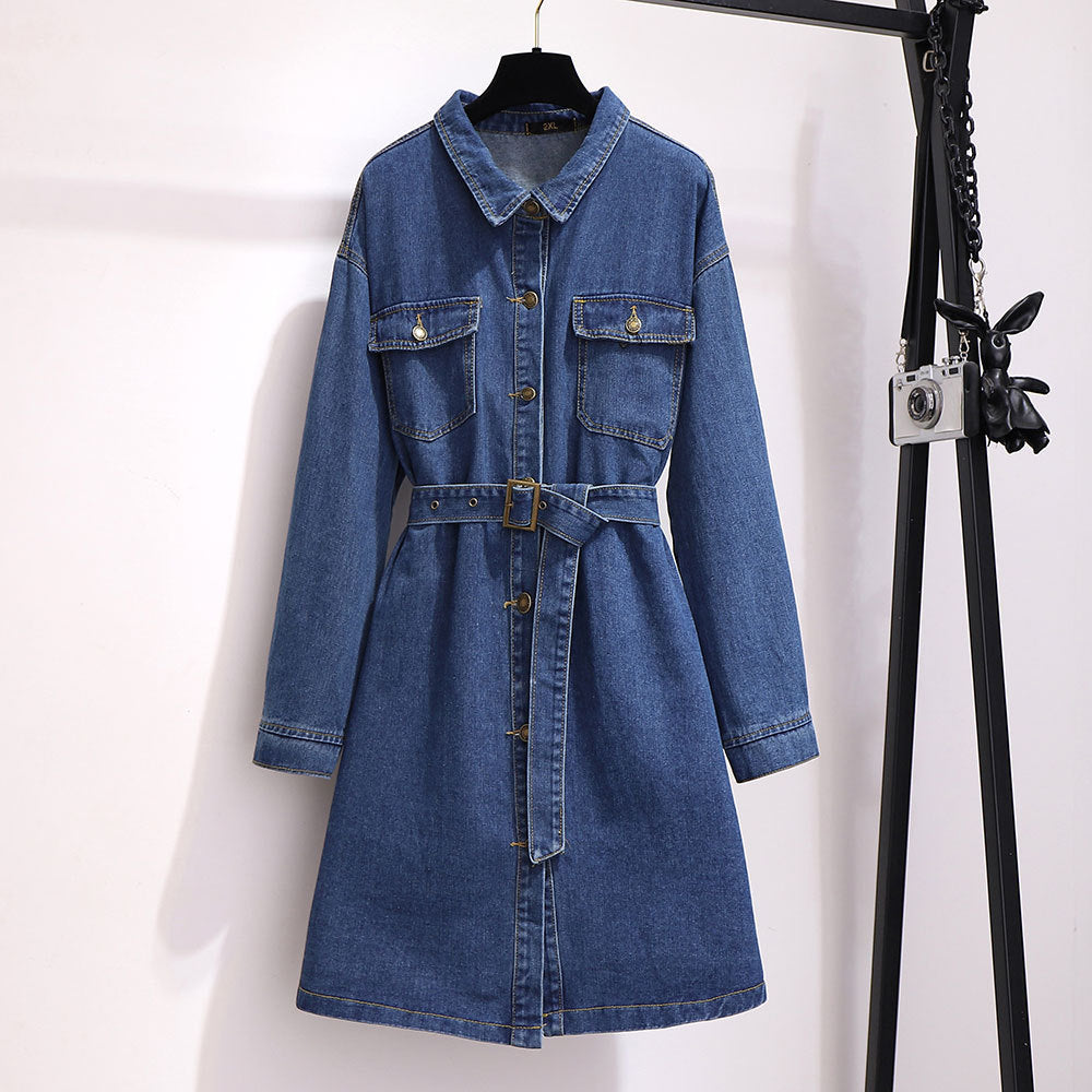 Mid-length loose a-line skirt long-sleeved denim dress
