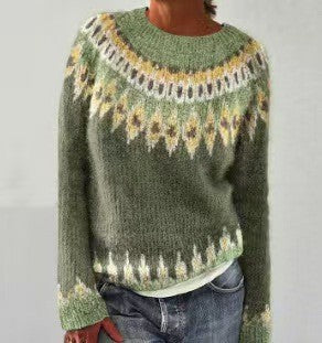 Women's Round-neck Color-block Loose Sweater