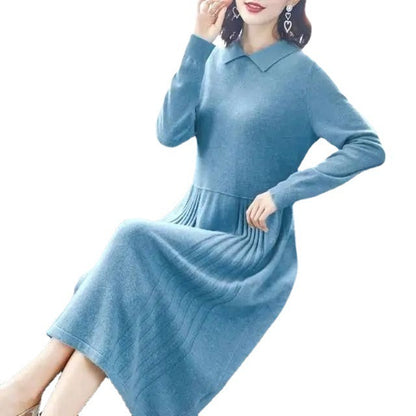 New Loose Slimming Mid-length Knitted Long Sleeve Sweater Dress